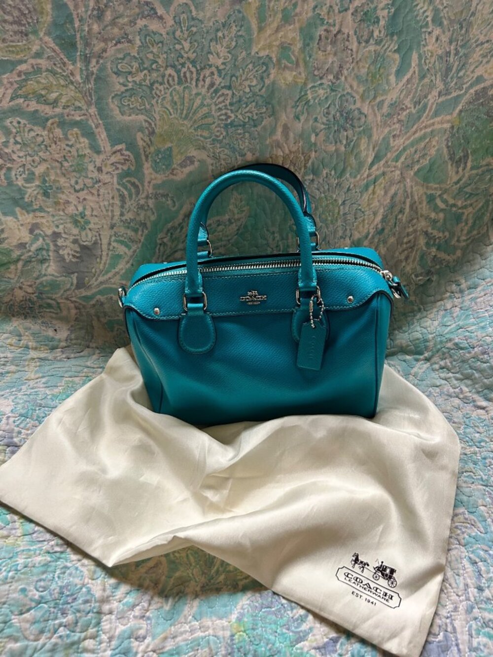 Coach Rowan Satchel Deep Turquoise Leather 79946 + Dust Bag